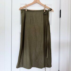Jamie + The Jones Raw Silk Wrap Skirt in Olive